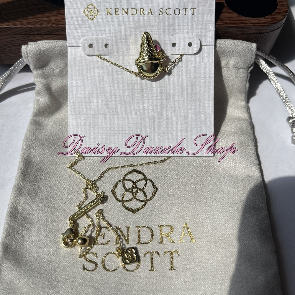 ✨New Kendra Scott Ice Cream Short Pendant Gold plated Necklace Pink🍦 - Picture 2 of 5